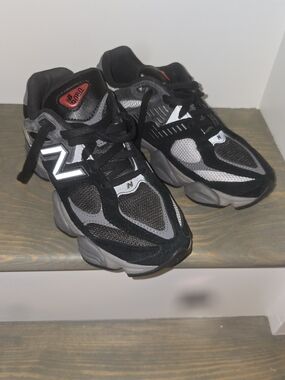 New Balance Black & Gray Mesh Athletic Sneakers with Red Accent